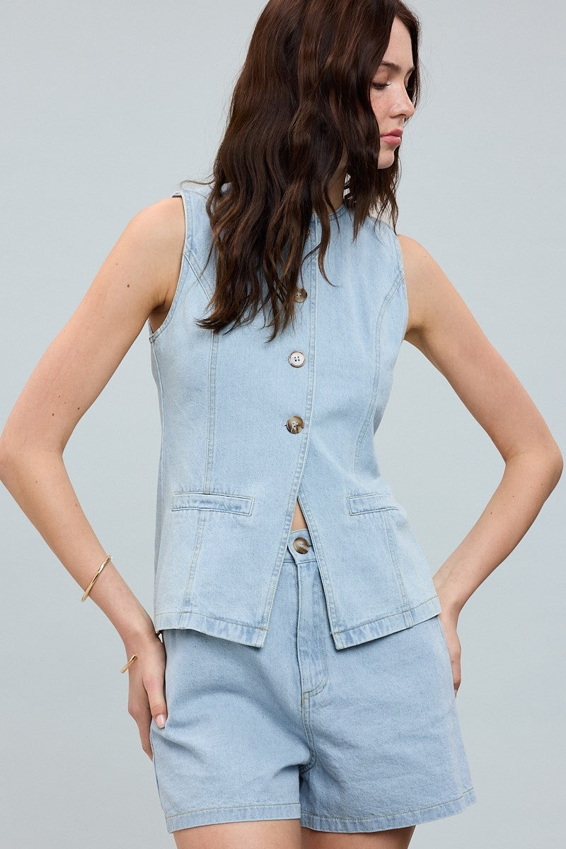 DENIM VEST AND SHORTS SET
