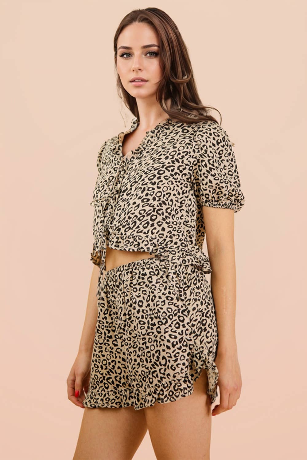 Leopard Printed Woven Top & Shorts Set