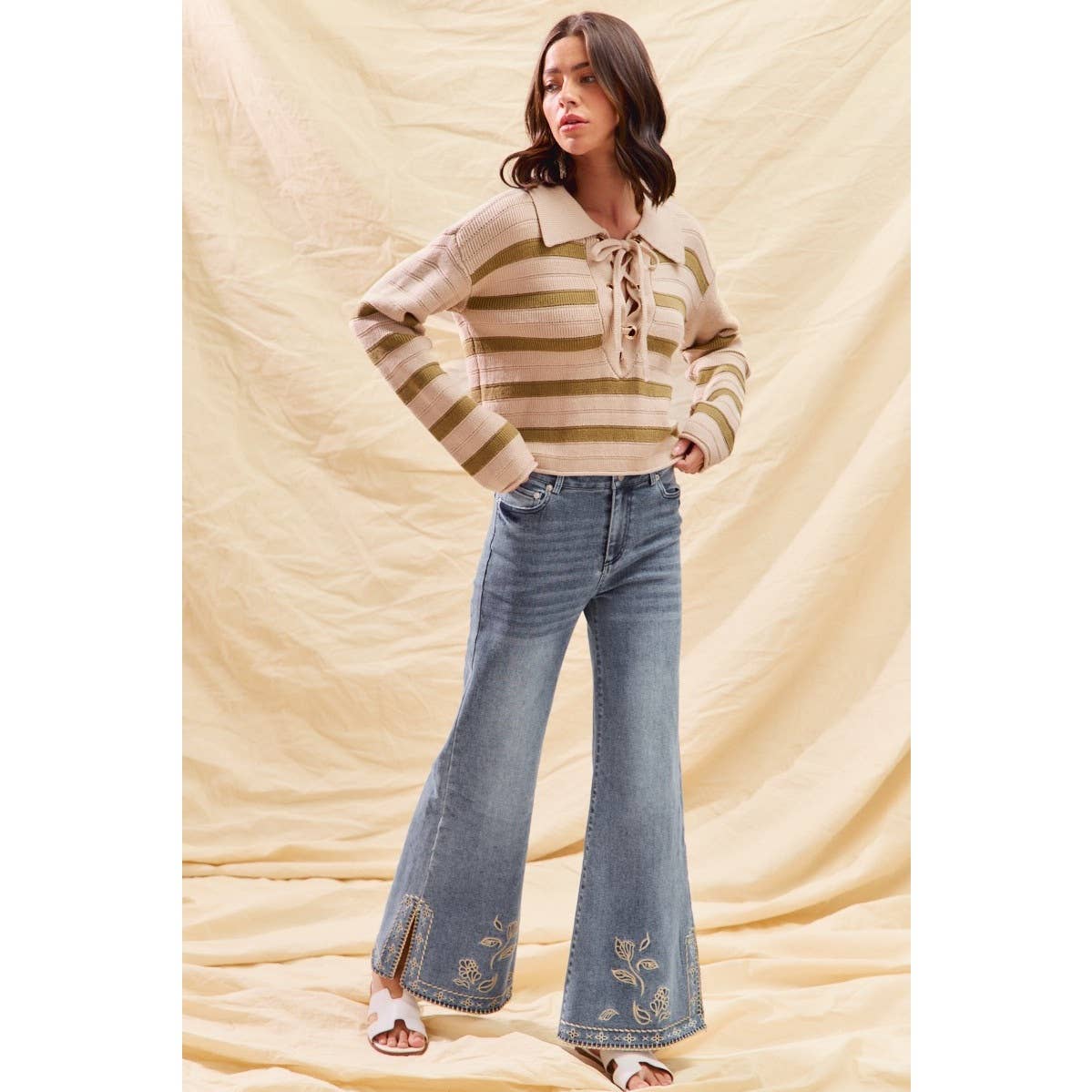 MID RISE STRETCH DENIM FLARE JEANS PANTS