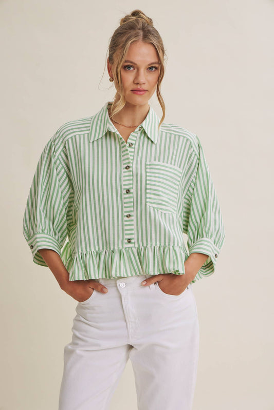 YEAR-ROUND TEXTURED COTTON STRIPE BUTTON-DOWN SHIRT