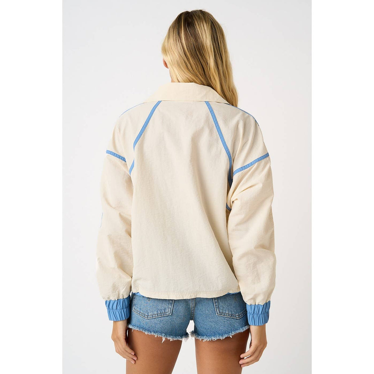 SPORTY STRIPE NYLON CONTRAST HALF ZIP PULLOVER