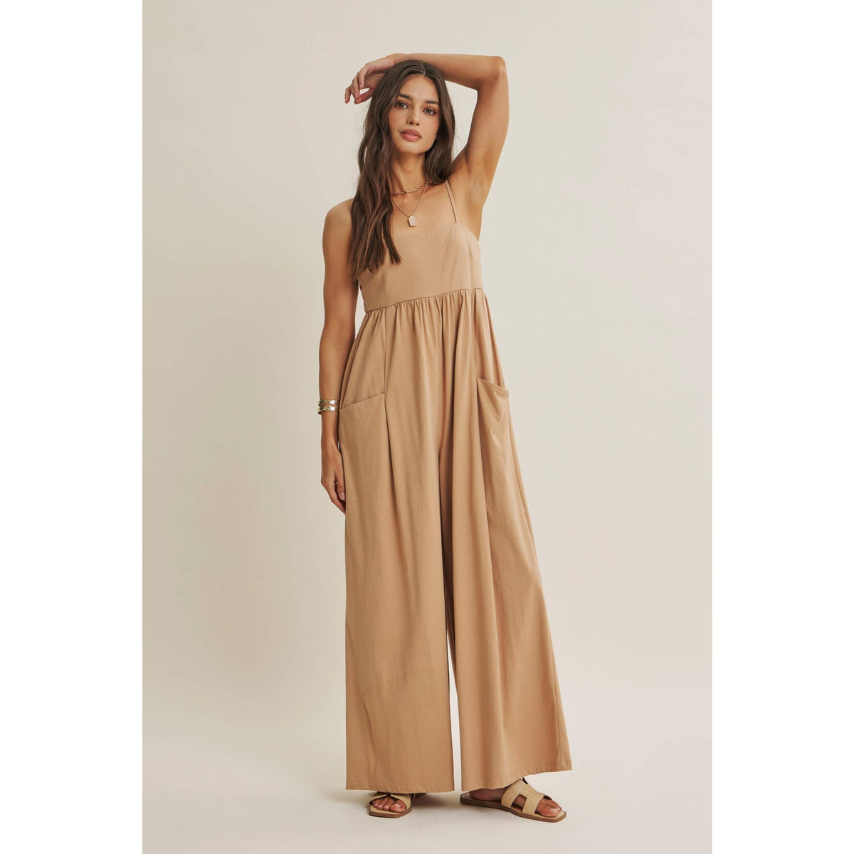 SLOW SUMMER FLOWY WIDE-LEG COTTON KNIT JUMPSUIT