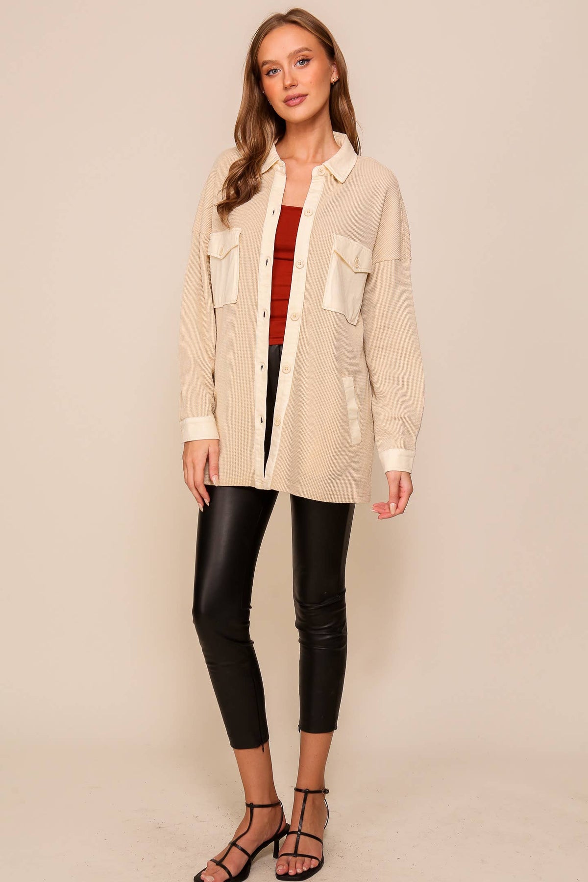 Waffle Knit Button-Down Shacket