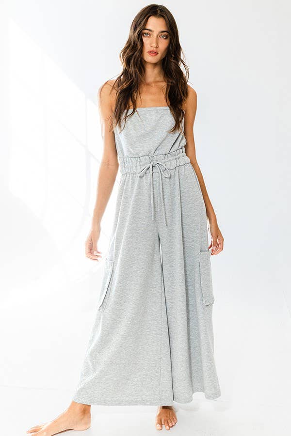 Drawstring waist Strapless Jumpsuit