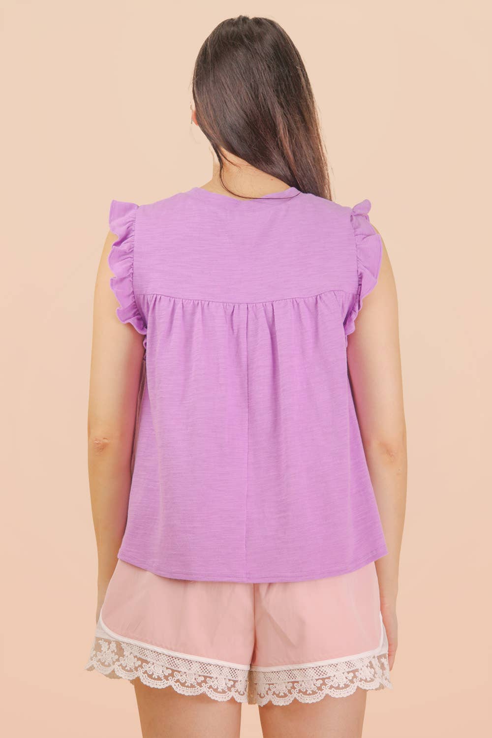 Ruffle Detail Solid Knit Top