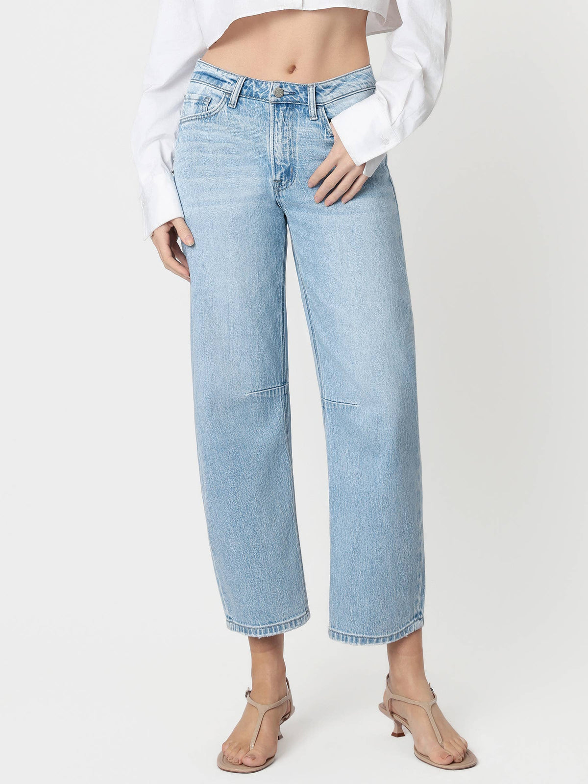 HIGH RISE LIGHT WASH WIDE BARREL JEANS