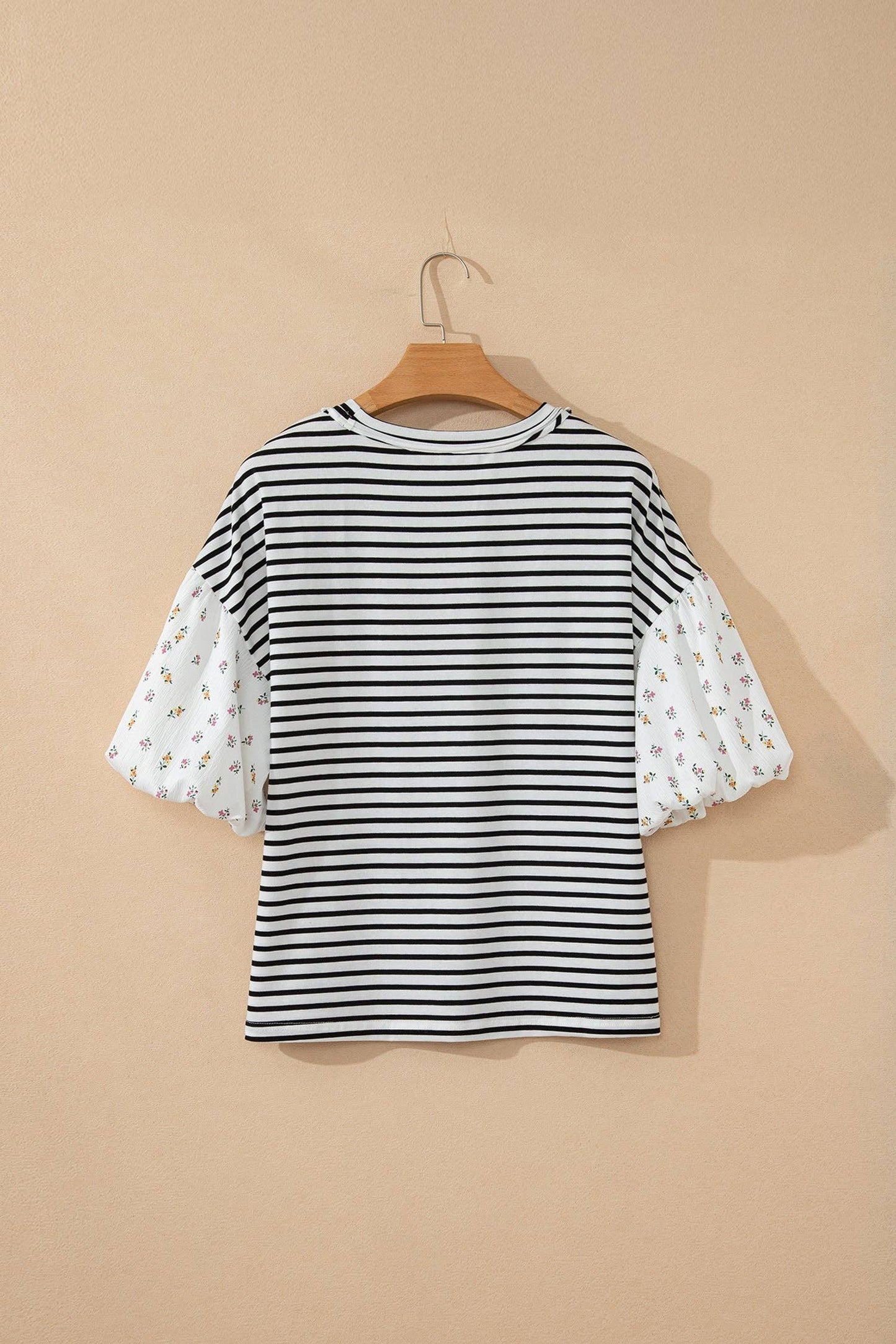 Floral Stripe Patchwork Puff Sleeve Top