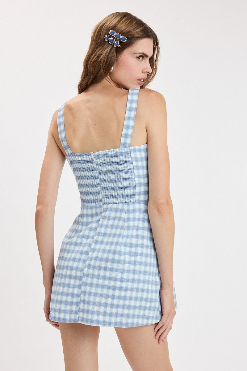 PALE BLUE CHECKER MINI DRESS