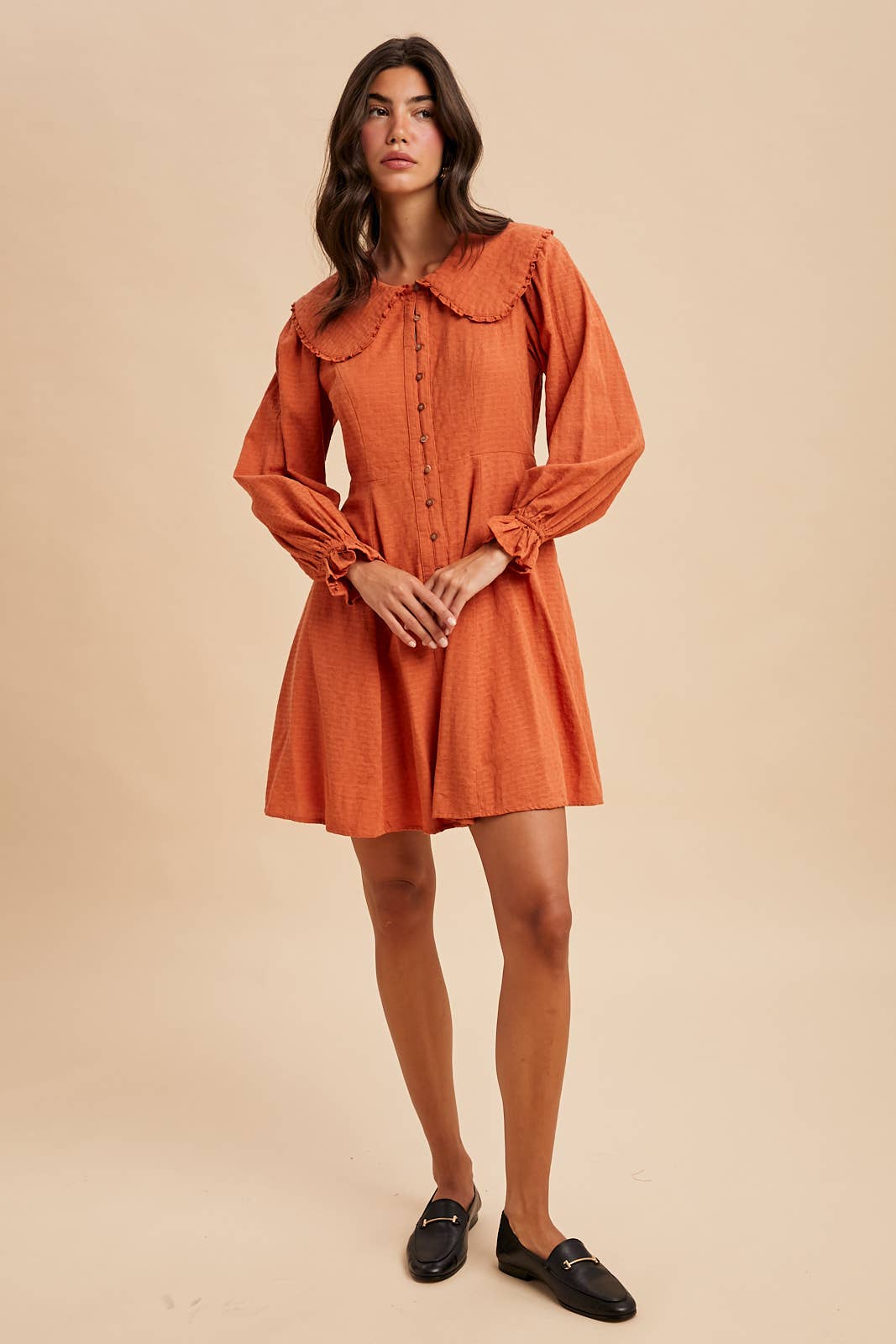 DOLL COLLAR BUTTON DOWN MINI DRESS