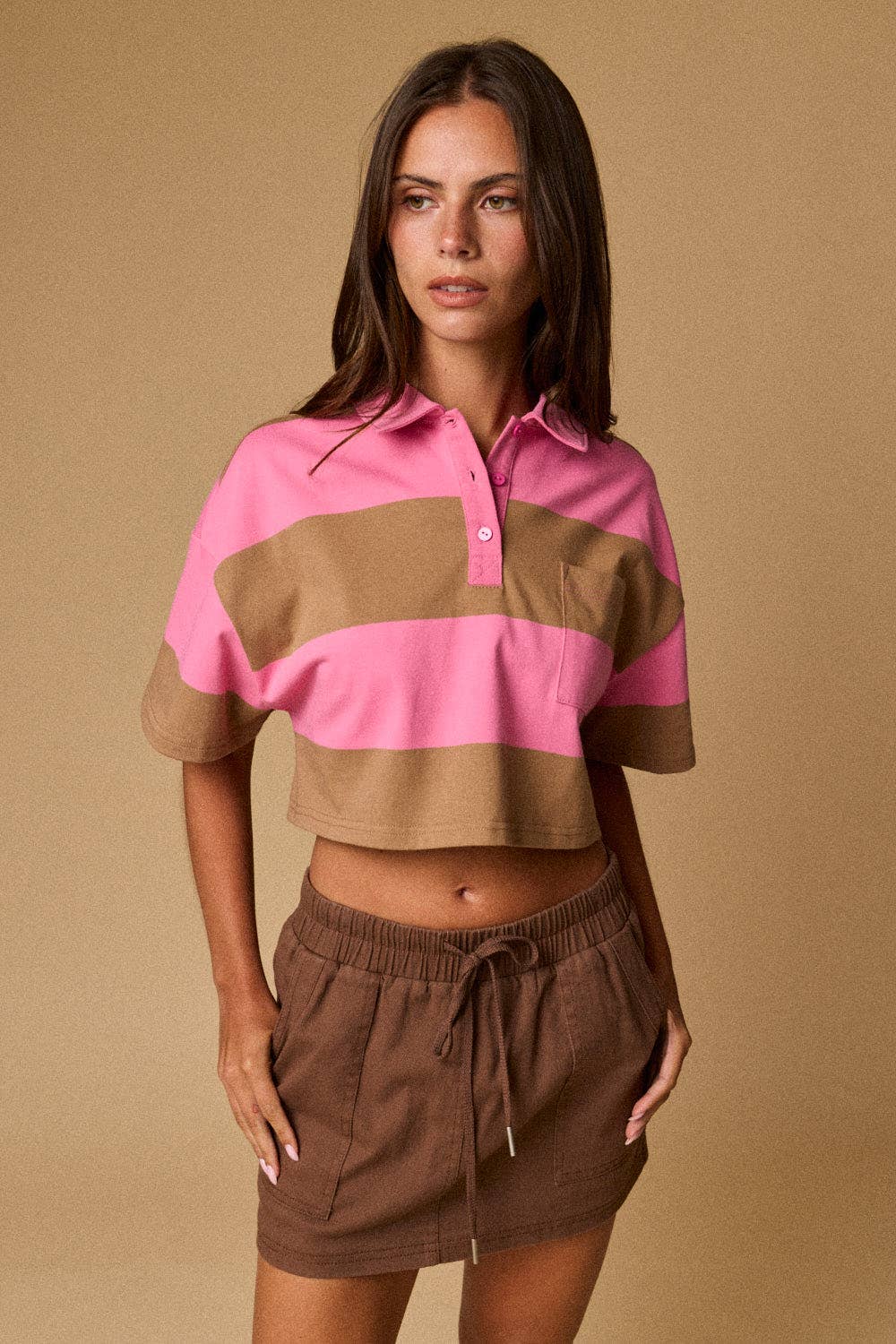 Cropped Rugby Stripe Polo Top