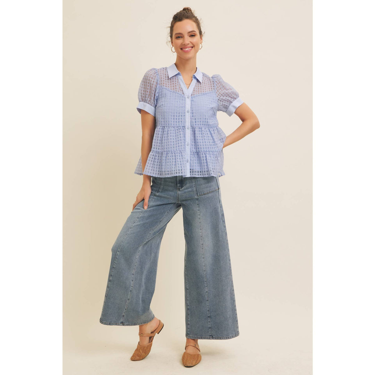 SUMMER VERANDA SHEER ORGANZA TIERED BLOUSE