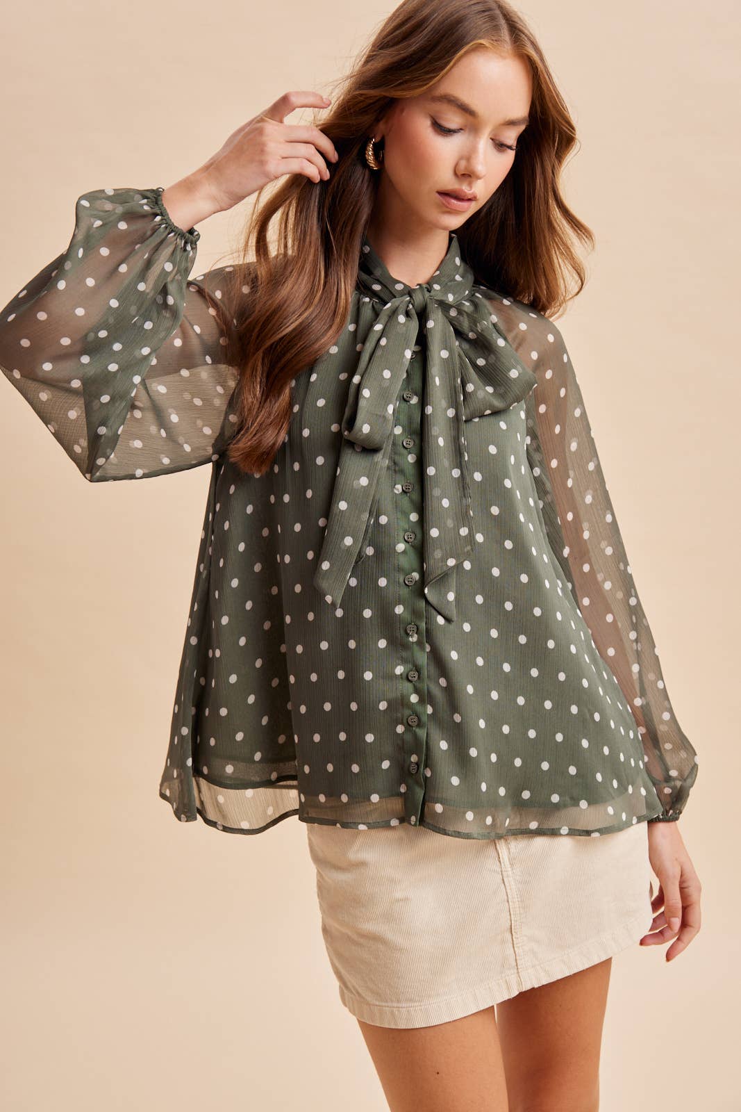POLKA DOT TIE NECK BLOUSE