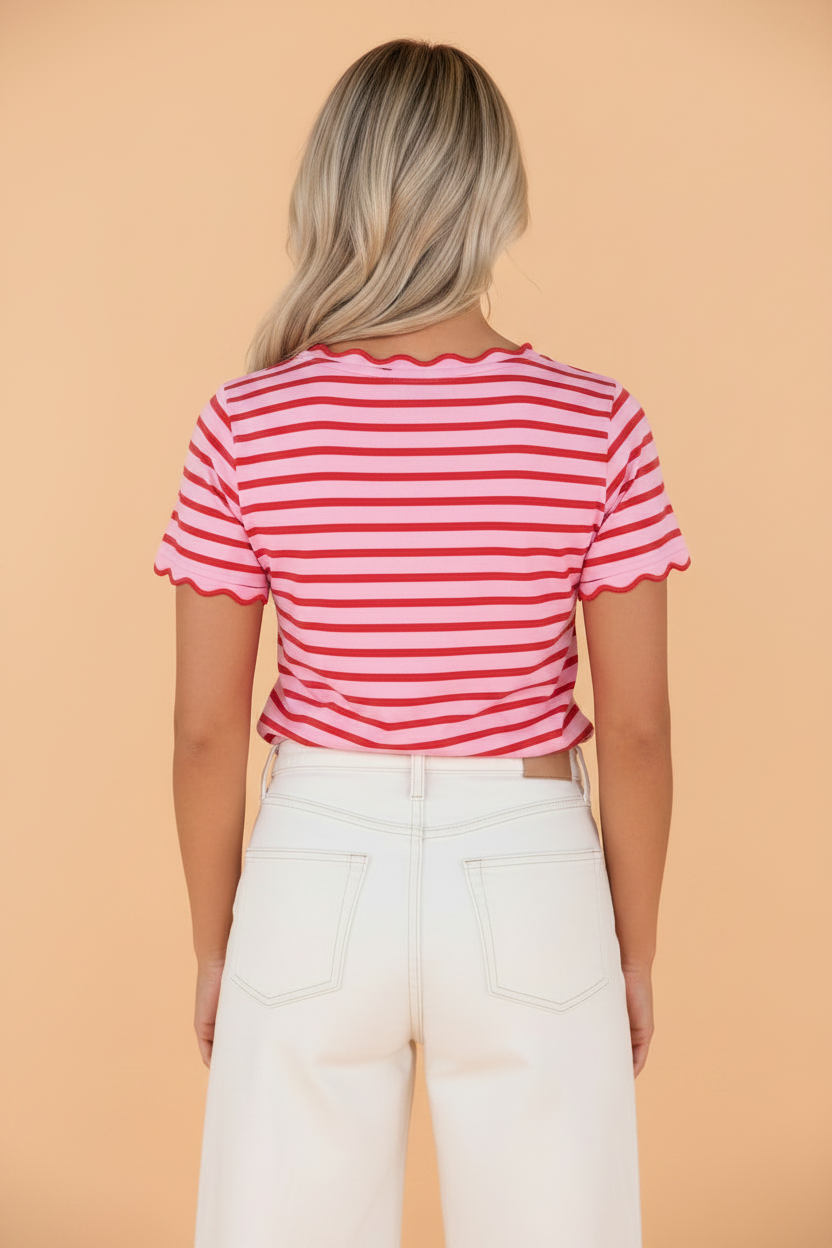 Stripe Scallop Trim T-Shirt