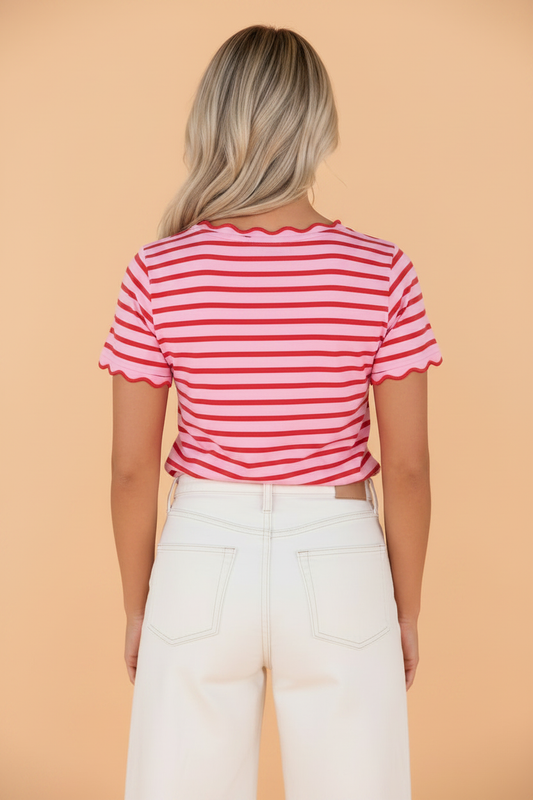 Stripe Scallop Trim T-Shirt