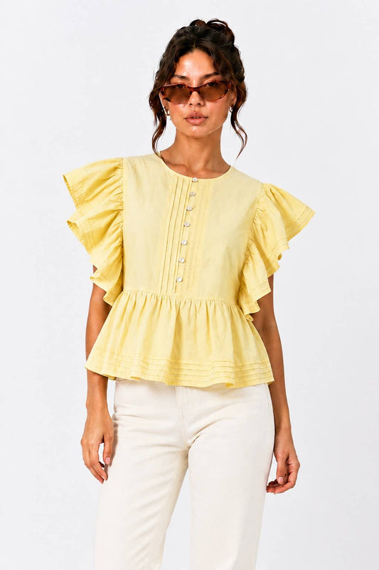 CT10802S - PEPLUM BLOUSE WITH FLUTTER SLEEVES