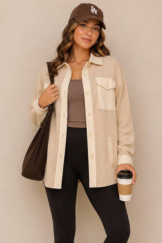 Waffle Knit Button-Down Shacket