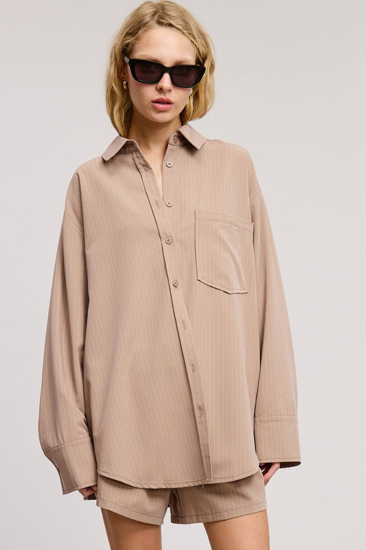 Pinstripe Button Down Shirt and Shorts Set