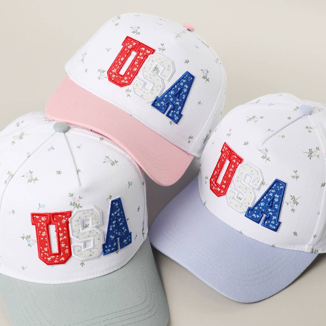 USA Embroidered Patch Floral Crown Two-Tone Trucker Hat