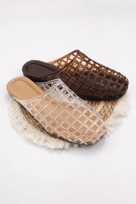 Jelly Slide Mules - BROWN
