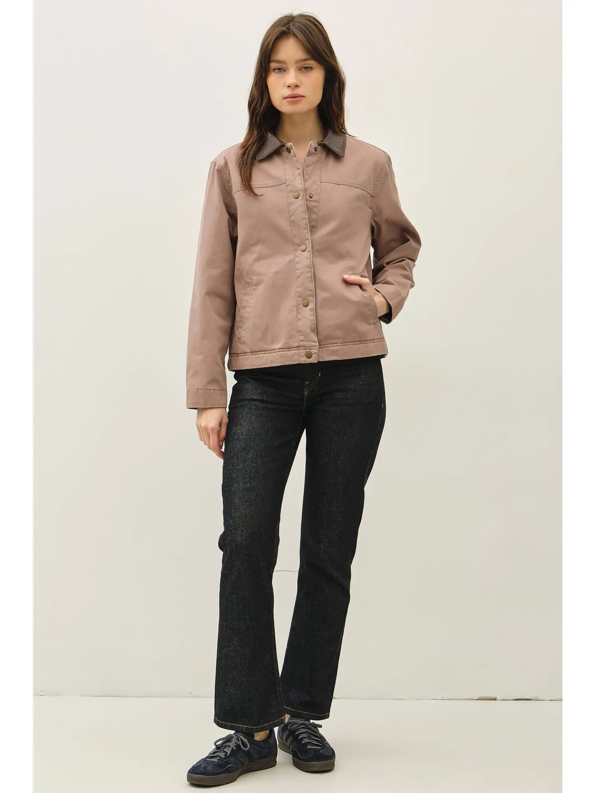 CHORE JACKET W/ LEATHER COLLAR