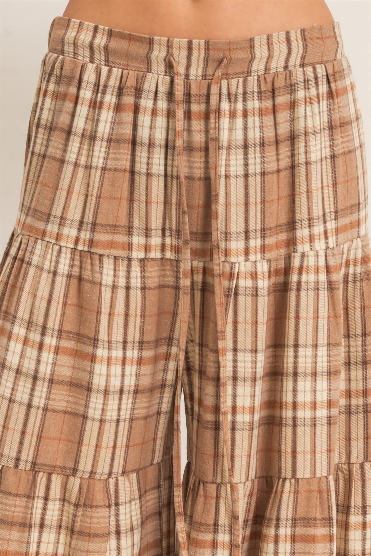 TIERED PLAID WIDE LEG PANTS