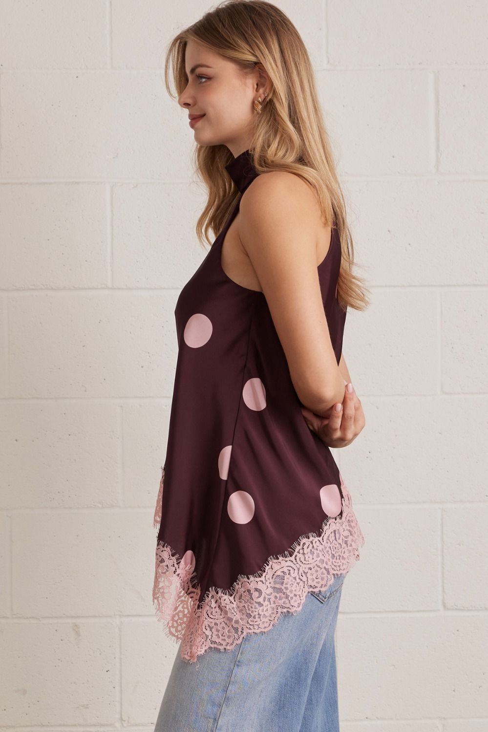 Polka Dot Lace Trim Halter