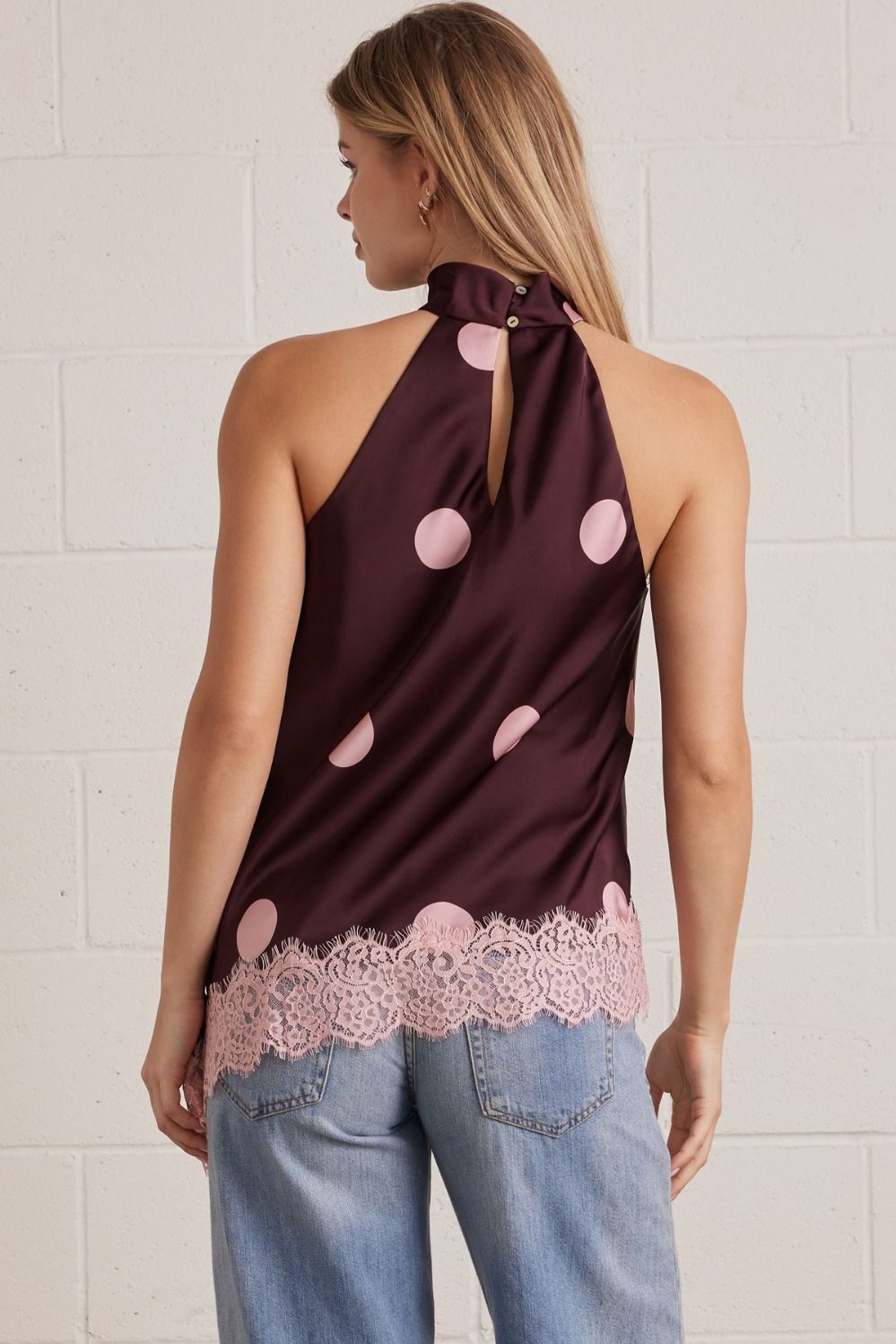 Polka Dot Lace Trim Halter