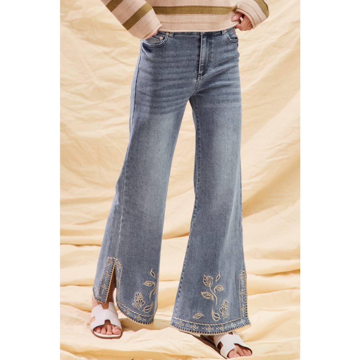 MID RISE STRETCH DENIM FLARE JEANS PANTS