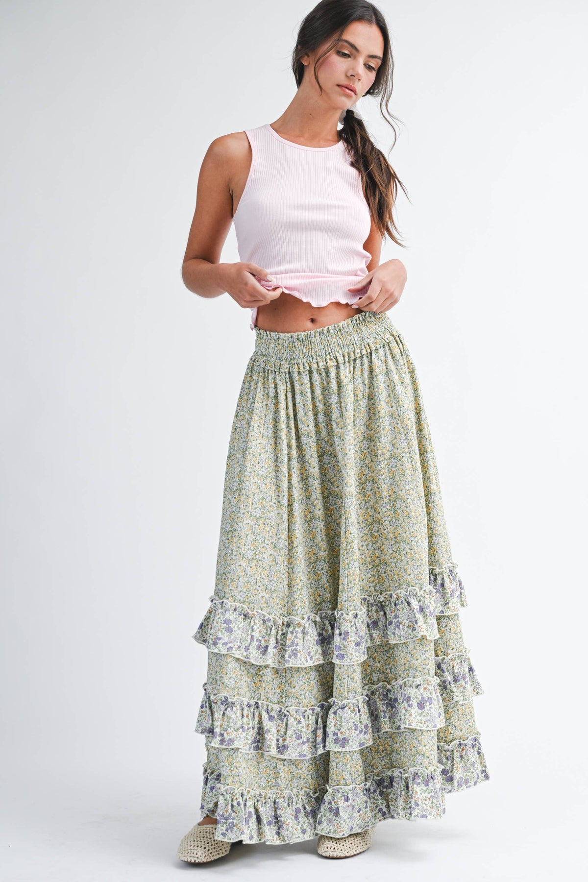 Floral Ruffle Maxi Skirt