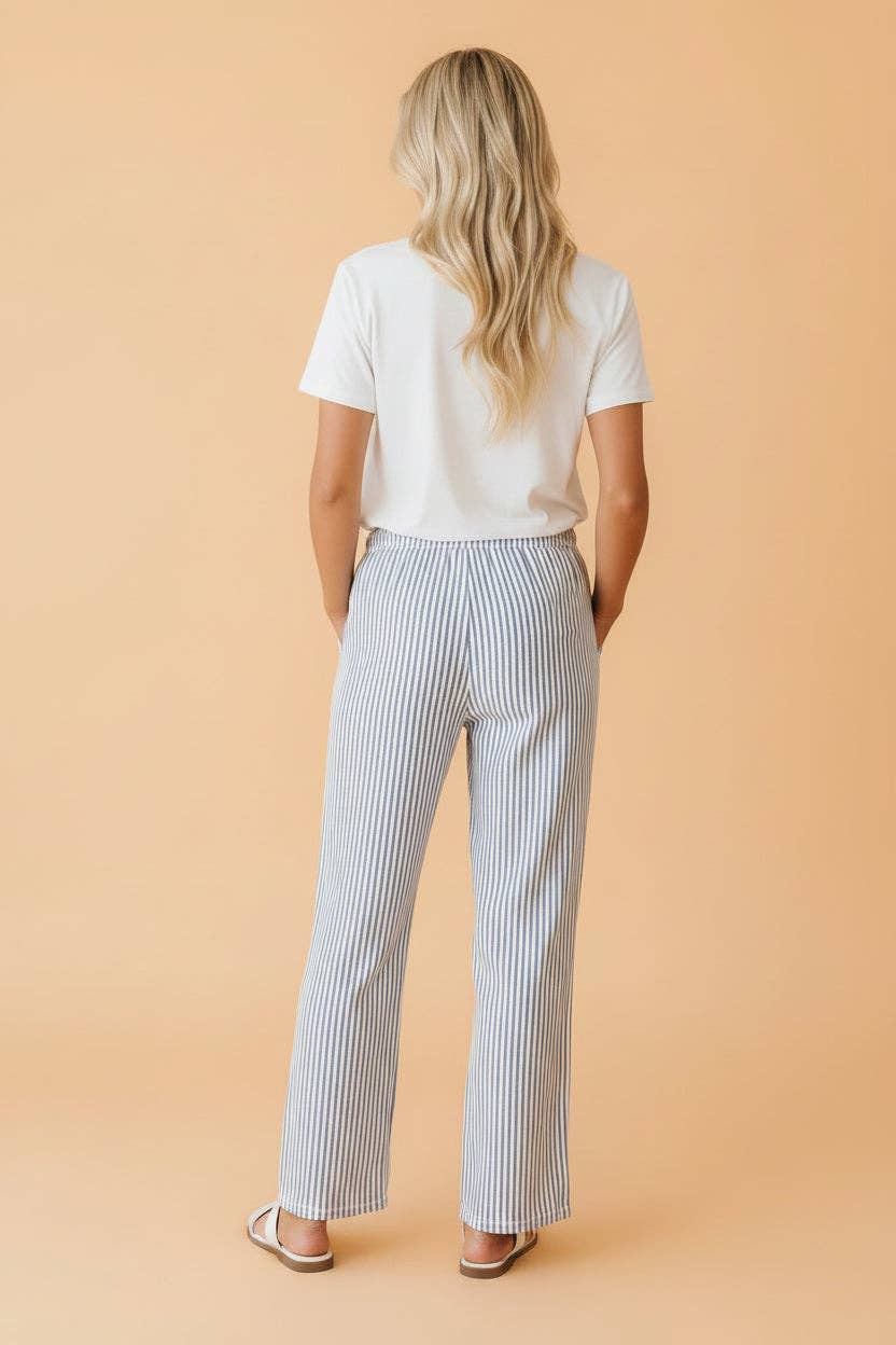 Stripe Elastic Waist Wide Leg Pants