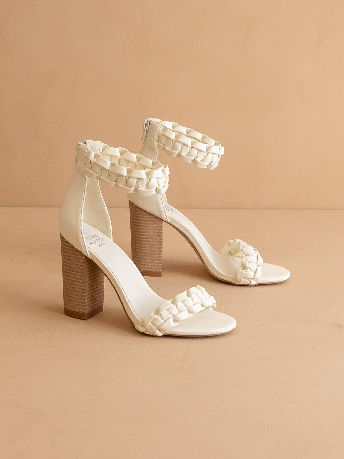 The Melody White | Braided Two Band Block Heel
