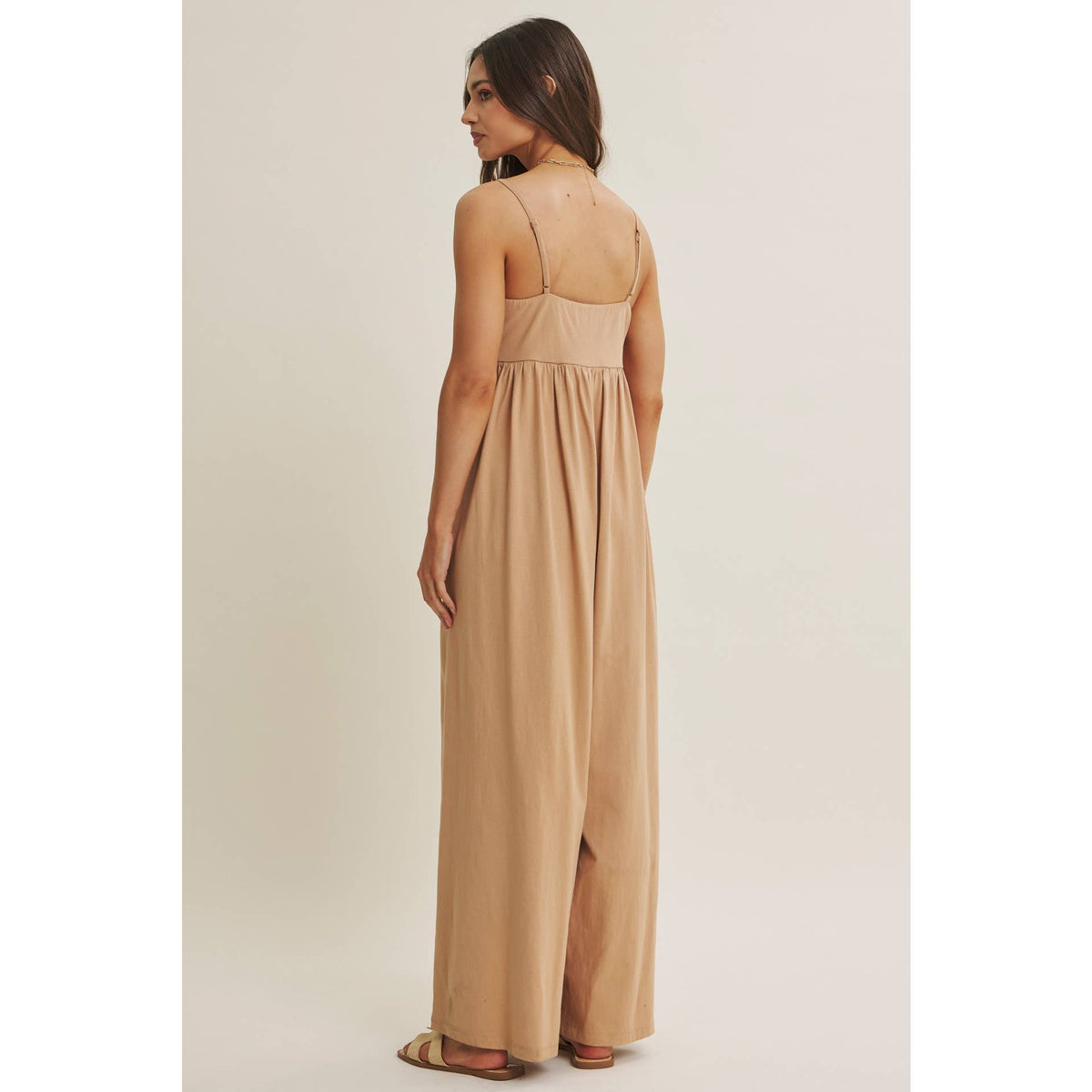 SLOW SUMMER FLOWY WIDE-LEG COTTON KNIT JUMPSUIT