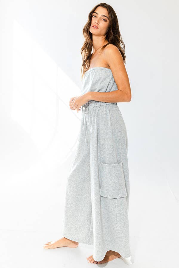 Drawstring waist Strapless Jumpsuit