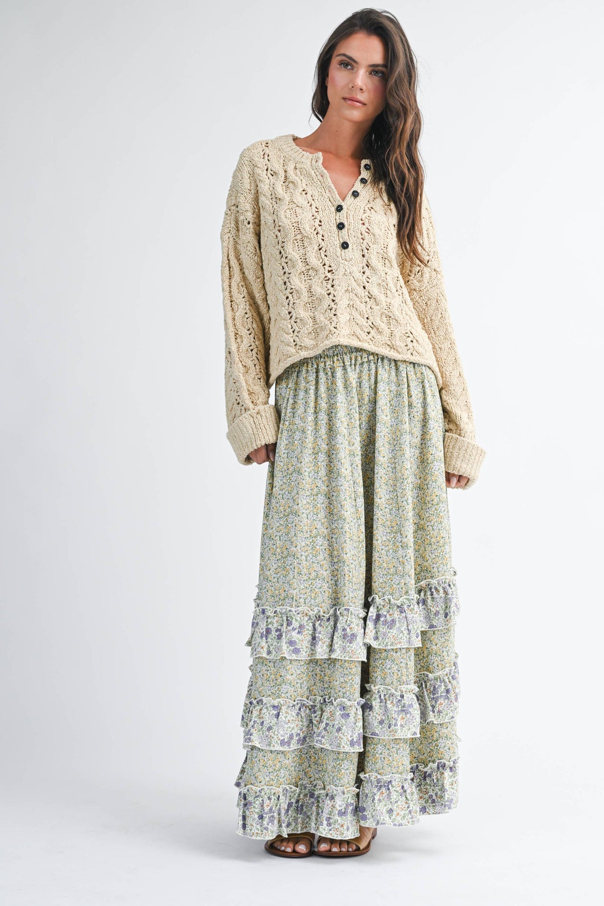 Floral Ruffle Maxi Skirt