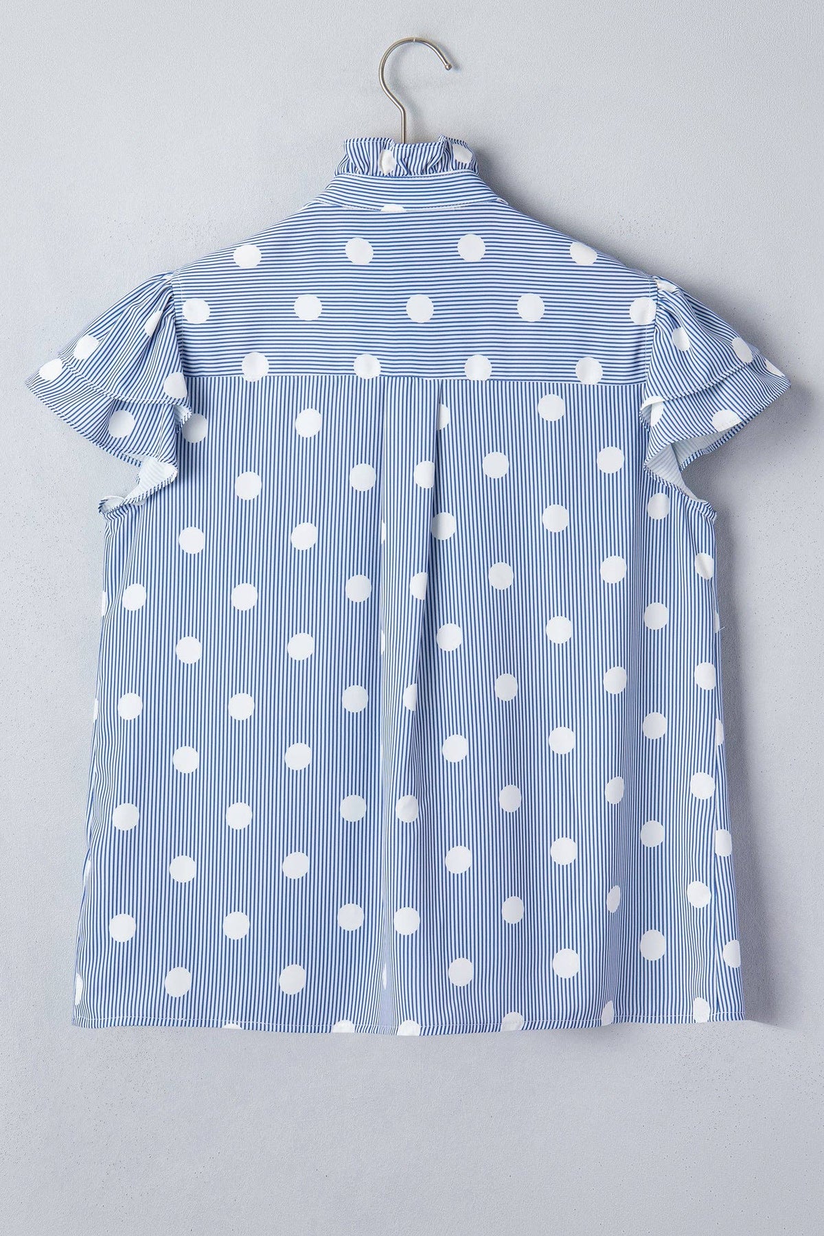 Stripe Contrast Polka Dot Ruffle Sleeve Shirt