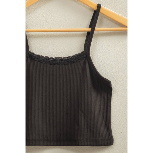 Ribbed Lace Detail Cami Crop Top
