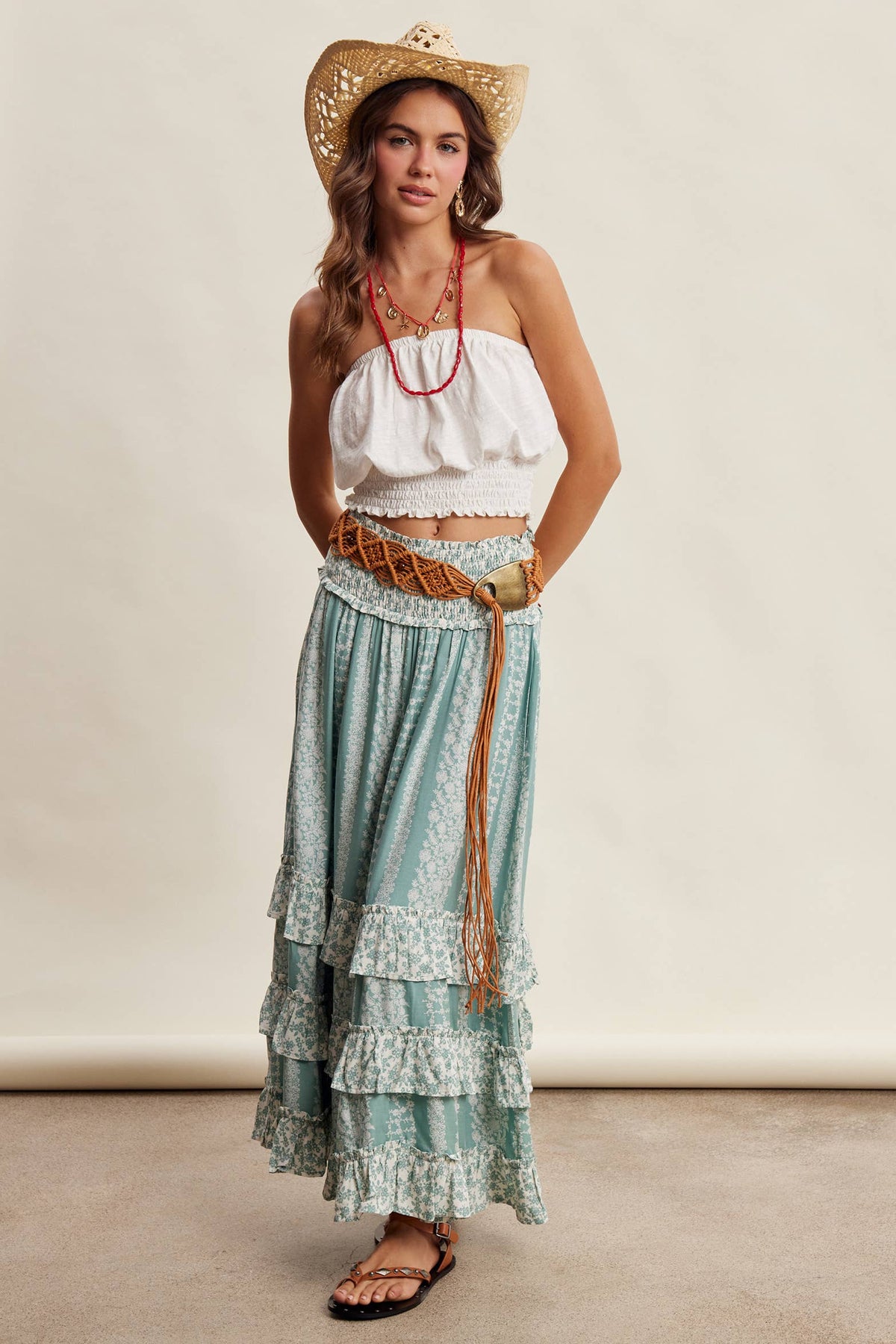 Mixed Print Tiered Maxi Skirt