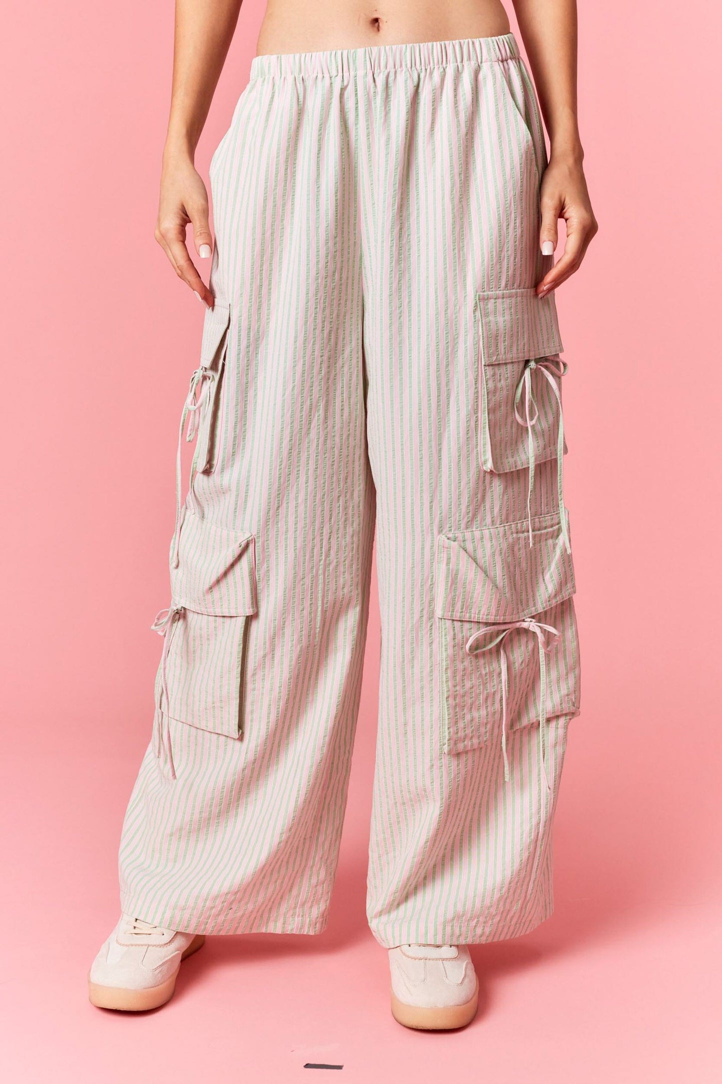 Seersucker Stripe Bow Pocket Pants