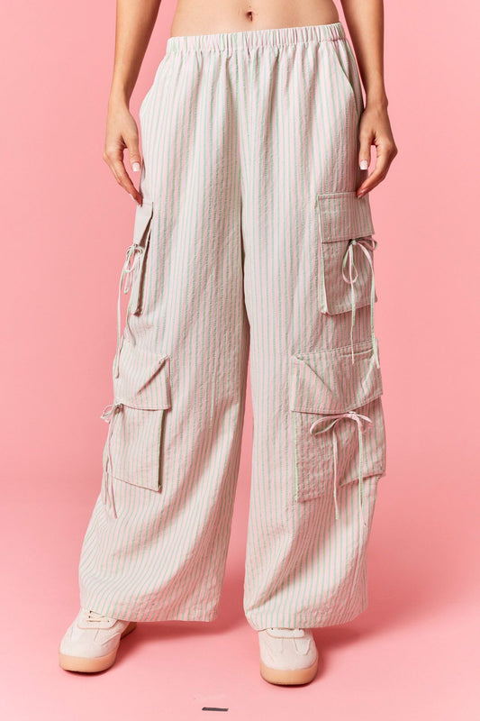 Seersucker Stripe Bow Pocket Pants
