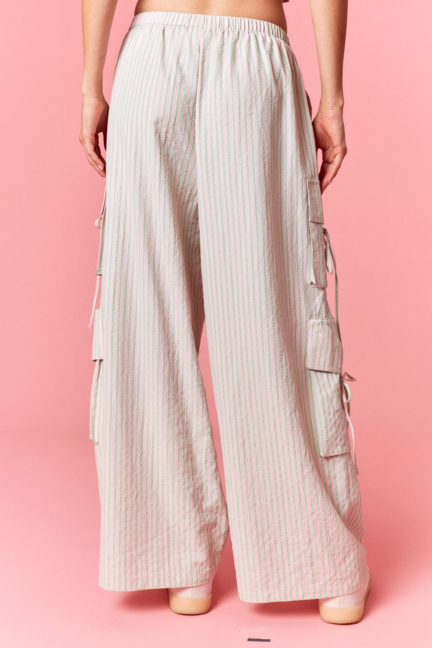 Seersucker Stripe Bow Pocket Pants
